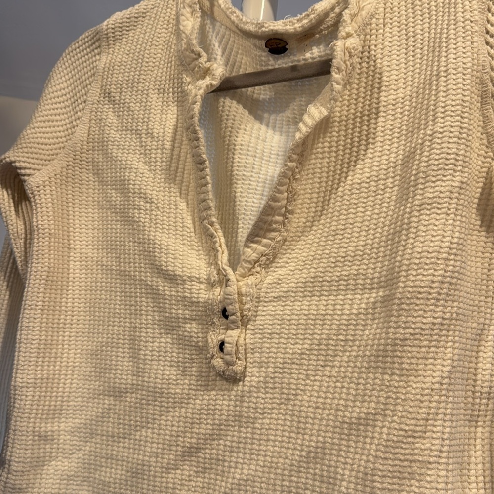 Free People Colt Long-Sleeve Waffle Knit Henley in Ecru, Size Small - Picture 4 of 6
